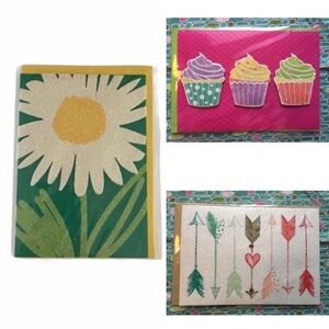 Handmade Greeting Cards Blank Glitter Daisy Flower Birthday Cupcakes Set of 3